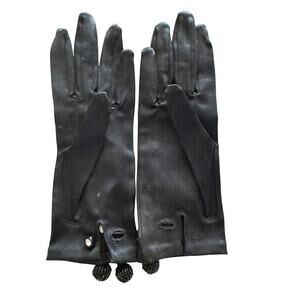 Vintage 1950’s Viola Weinberger Beaded Black Satin Wrist Gloves West Germany 6.5